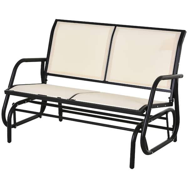 Unbranded Beige 47.25 in. W x 27.5 in. L x 33.5 in. H Metal Park Bench, Patio Double Swing Rocking Chair Loveseat with Steel Frame