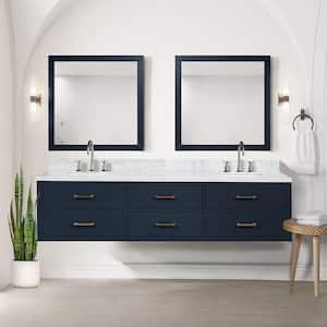 Sherman 80 in W x 22 in D Blue Double Bath Vanity, Carrara Marble Top, Faucet Set, and 36 in Mirror