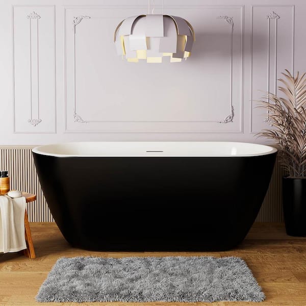 Mokleba MUTE 59 in. Oval Acrylic Flatbottom Freestanding Soaking Non-Whirlpool Bathtub in Black