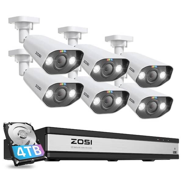 ZOSI 16-Channel 4K 8 MP PoE 4TB NVR Security Camera System with 6 Wired Spotlight Cameras, Color Night Vision, 2-Way Audio