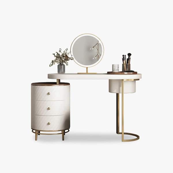 Unbranded White 51 in. H x 54 in. W x 20 in. D Makeup Vanity Table With Lighted Mirror and 3 Solid Wood Drawer Without Stool Bench