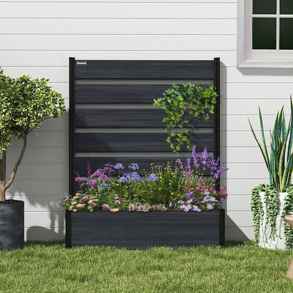 59 in. Tall Black Composite Wood Panels Planter Box with Aluminum Frame Vertical Design for Climbing Plants