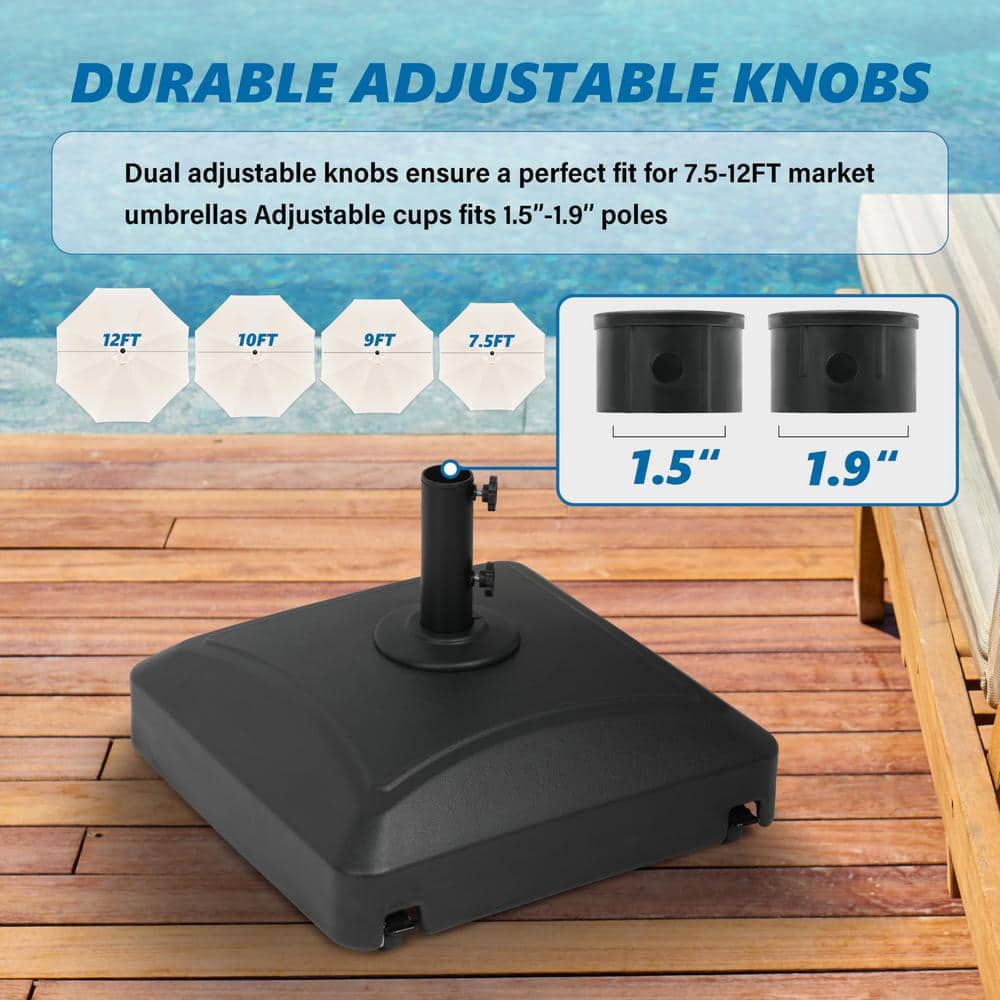 Black Heavy Duty Fillable Mobile Patio Umbrella Base with Wheels
