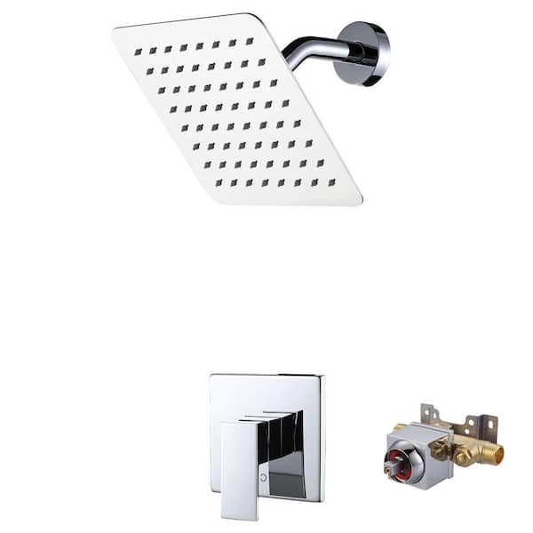 Single Handle 1-Spray Square Shower Faucet 1.8 GPM with Pressure Balance and Brass Valve Included in. Polished Chrome