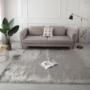 Light Grey 4 ft. x 6 ft. Ultra Soft Fluffy Faux Fur Sheepskin Area Rug for Bedroom Bedside and Living Room