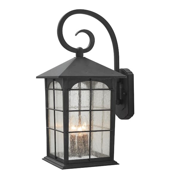 Home Decorators Collection Brimfield Aged Iron 3-Light Line Voltage Hardwired Outdoor Porch Light Wall Lantern Sconce with No Bulbs Included