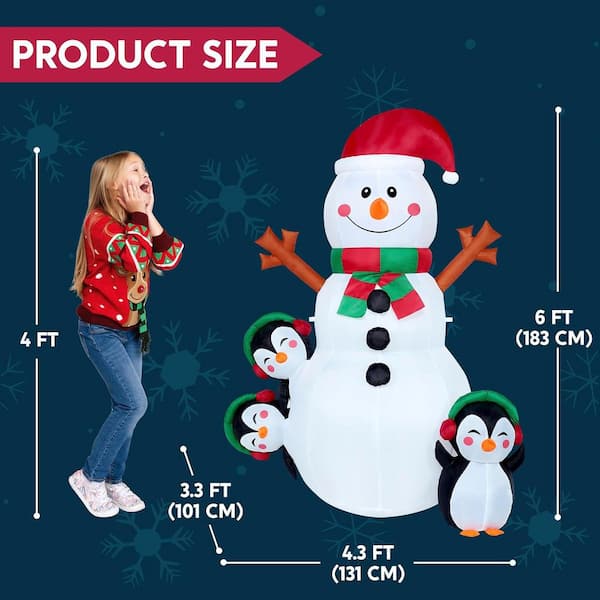 6 ft. Christmas Snowman Inflatable Outdoor Decoration with Build-in LEDs, Snowman Penguin Blow Up Inflatables
