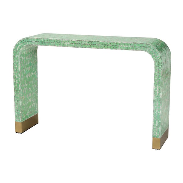 Baxton Studio Didrika 45.7 in. Seafoam Green Rectangle Mother of Pearl Tile Console Table