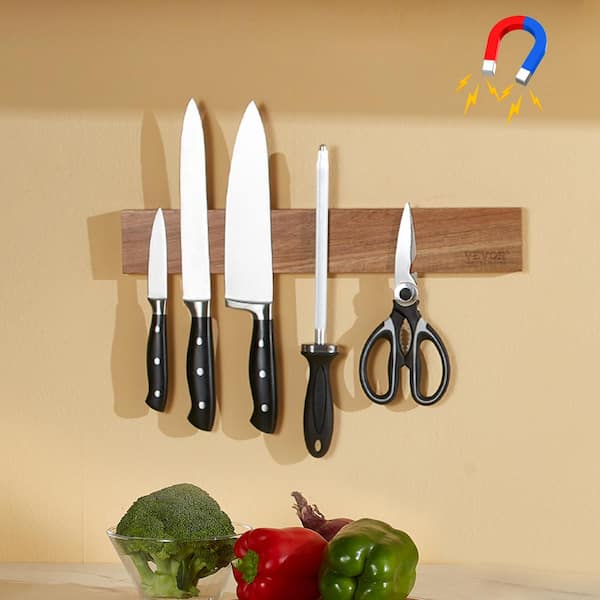 Stylish Large Magnetic Knife Holder - Holds 16+ Knives | Acacia Wooden  Knife Block Without Knives | Wide Kitchen Magnetic Knife Holder | Double  Sided