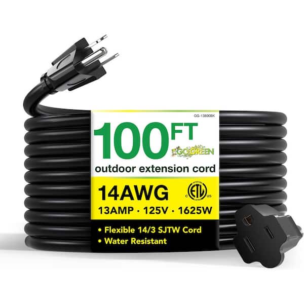 GoGreen Power 100 ft. 14/3 SJTW Outdoor Extension Cord - Black