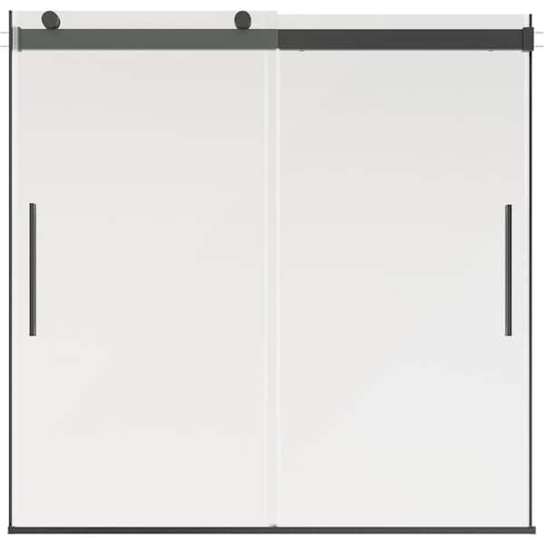 Classic 500 60 in. W x 59 in. H Frameless Sliding Bathtub Door, Matte Black, 6 mm Clear Glass