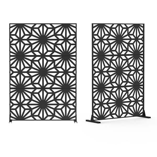 48 in. Metal Garden Fence Outdoor Privacy Screen Garden Screen Panels in Black(Sunflower)