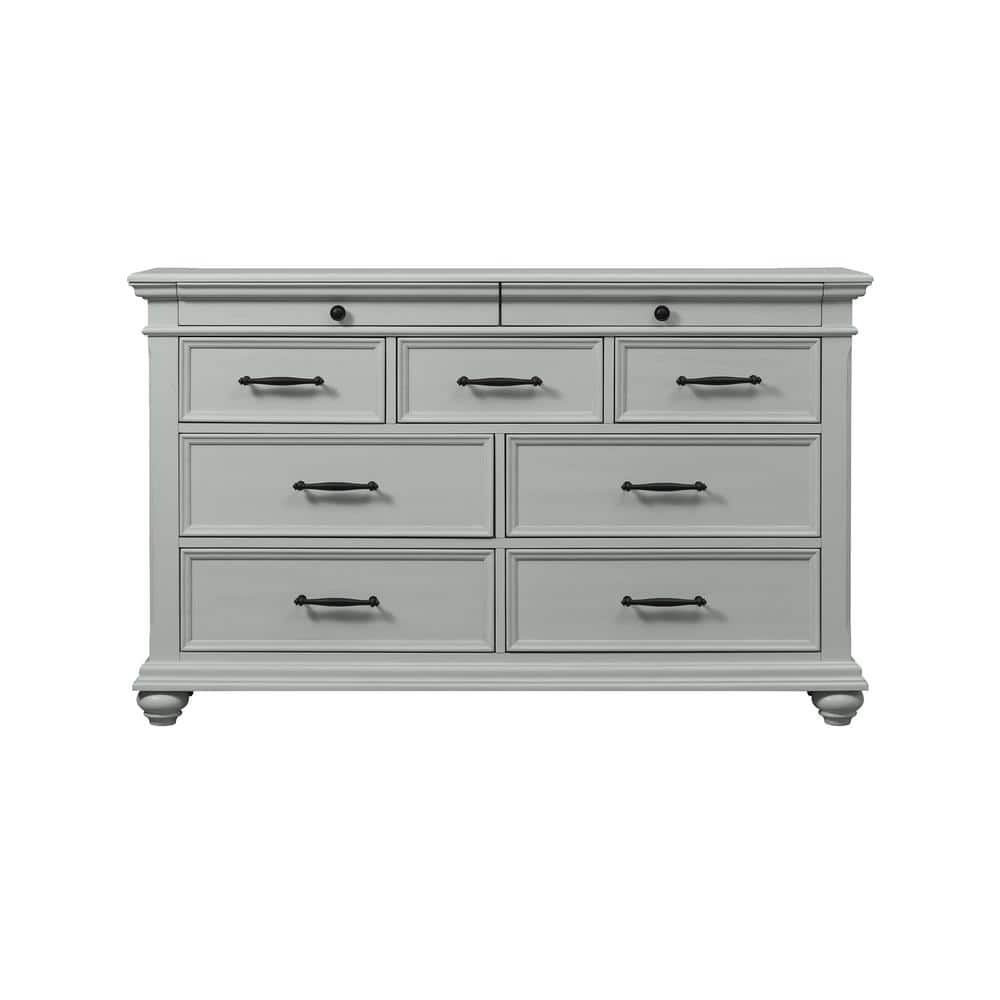Traditional Gray 9-Drawer Dresser with Bevel Edges and Bun Feet