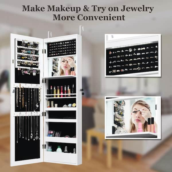 Costway Mirror Jewelry Cabinet 96 Led Lights Wall Door Mounted Armoire W/  Makeup Rack : Target