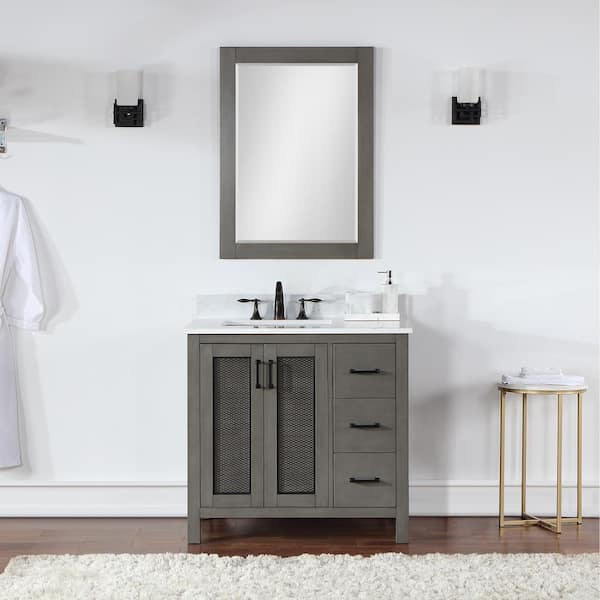 Ivy 27.2 in. W x 36 in. H Rectangular Wood Framed Wall Bathroom Vanity Mirror in Gray Pine