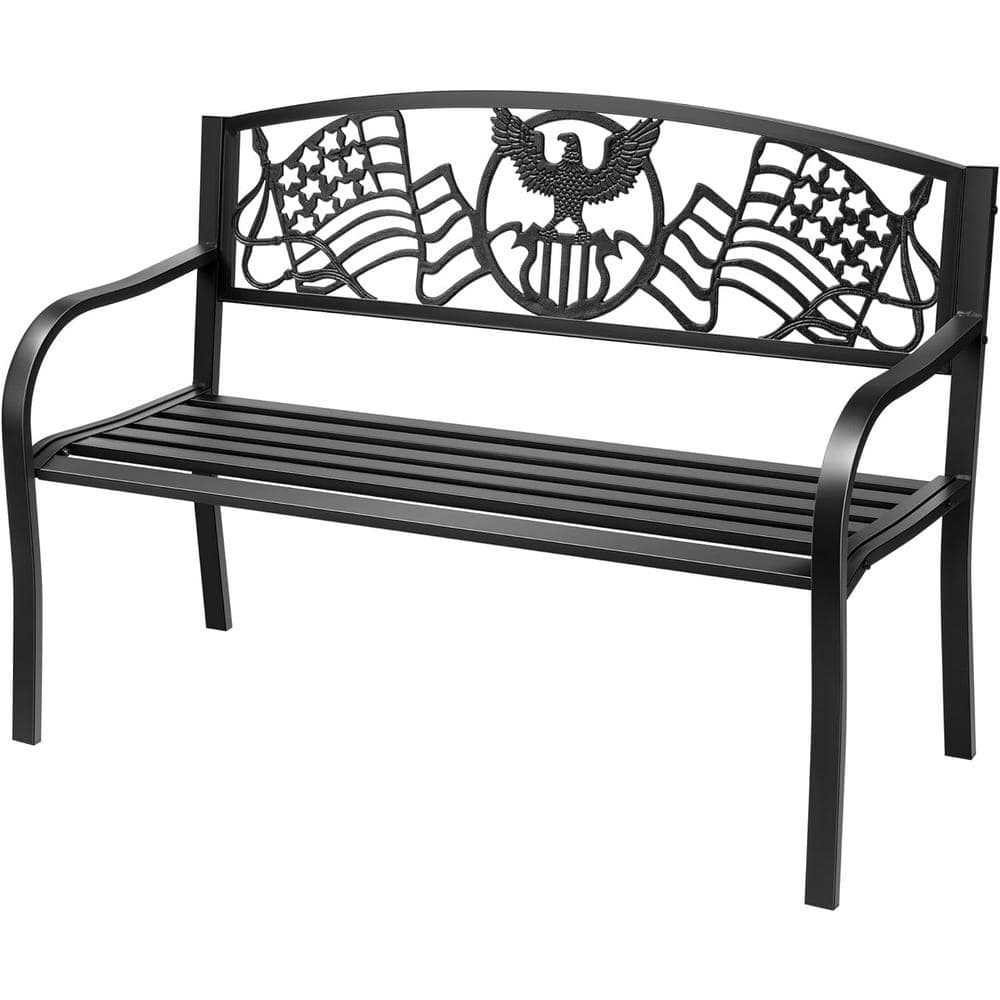 VIVOHOME 50 in. Metal Outdoor Garden Bench with Pattern Backrest wal ...