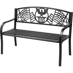 50 in. Metal Outdoor Garden Bench with Pattern Backrest