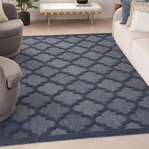Easy Care Navy Blue 9 ft. x 12 ft. Geometric Contemporary Indoor Outdoor Area Rug