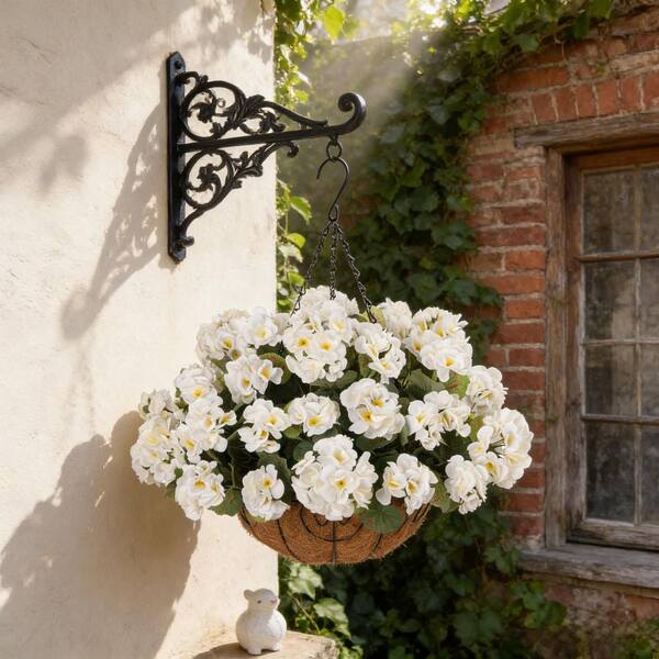 19 in. White Indoor/Outdoor Hanging Artificial Geranium Flowers in Brown  Basket TG-D8AF7-W - The Home Depot