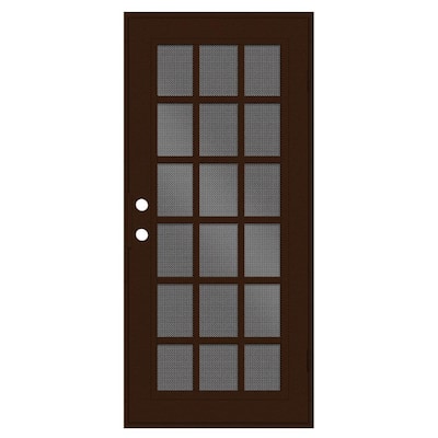 Classic French 30 in. x 80 in. Left Hand/Outswing Copper Aluminum Security Door with Black Perforated Metal Screen