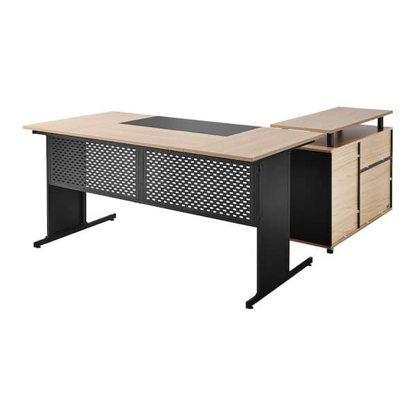 L-Shaped Executive Desk, Modern Reversible Office Table with Drawers & Storage Cabinet, Heavy Duty Large Wooden