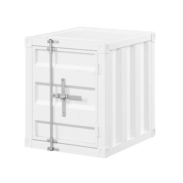 Benjara 23 in. White Rectangle Metal End Table with Openable Door