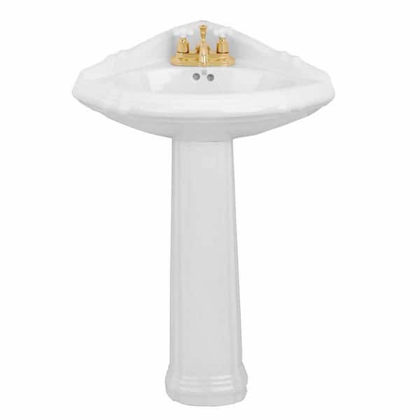 RENOVATORS SUPPLY MANUFACTURING Sheffield 26 in. Corner Pedestal Combo Bathroom Sink in White with Overflow