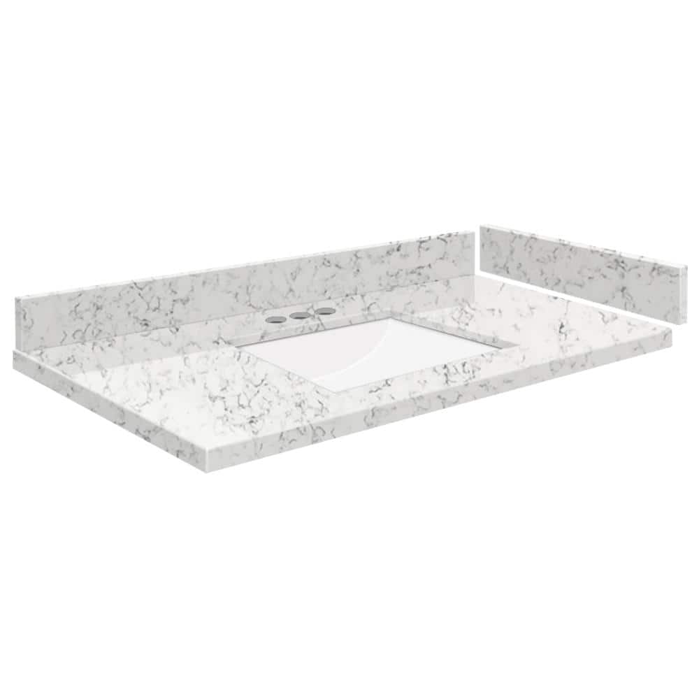 Silestone 34.5 in. W x 22.25 in. D Quartz White Rectangular Single Sink Vanity Top in Lyra price history on PriceWatchPro