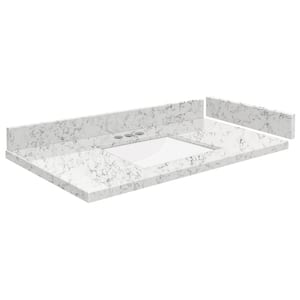 Silestone 34.5 in. W x 22.25 in. D Quartz White Rectangular Single Sink Vanity Top in Lyra