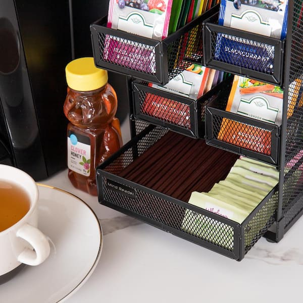 Mind Reader Foundation Collection, 6-Compartment Tea Bag Organizer, 72 Bag  Capacity, Removable Drawers and Clear Lid, Acrylic, Black HTBOX-BLK - The  Home Depot