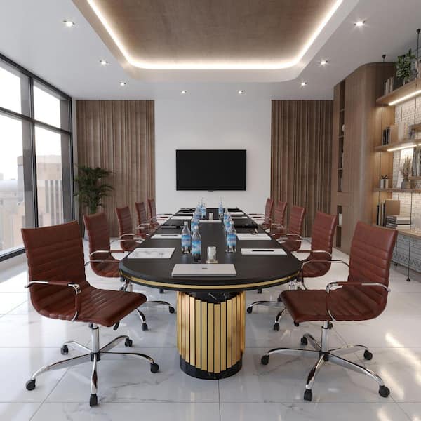 Harris Mid-Back Leather Office Chair Chrome Frame Adjustable Height, Swivel, Tilt Conference Chair in Dark Brown