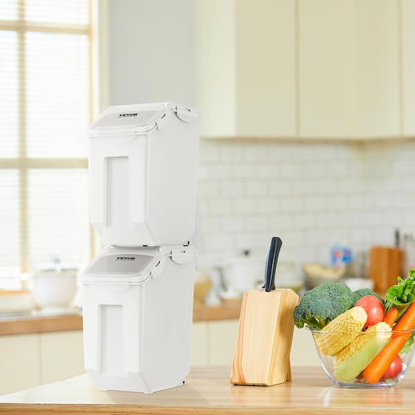 Ingredient Storage Bin 2 x 15 in. L Dispenser Bin with 2-Measuring Cups PP Material Kitchen Rice Cereal Flour Bin