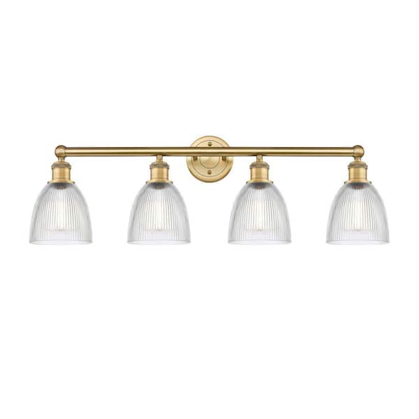 Castile 33 in. 4-Light Brushed Brass Vanity Light with Glass Shade