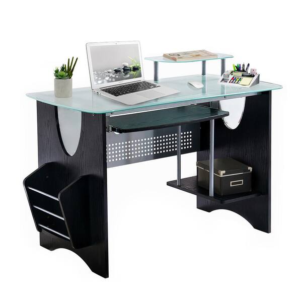 Techni Mobili 48 in. Rectangular Espresso/Frosted Clear Computer Desk with Keyboard Tray