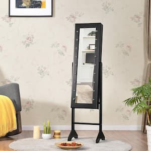 Black Mirrored Standing Jewelry Armoire Cabinet with LED Lights