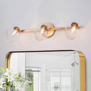 Modern Vanity Light, 3-Light Gold Brass Adjustable Bathroom Wall Sconce Indoor Mounted Light with Clear Glass Shades