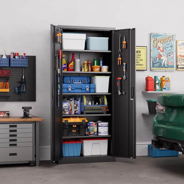 Hephastu 32 in. W x 71 in. H x 16 in. D Black Lockable Metal