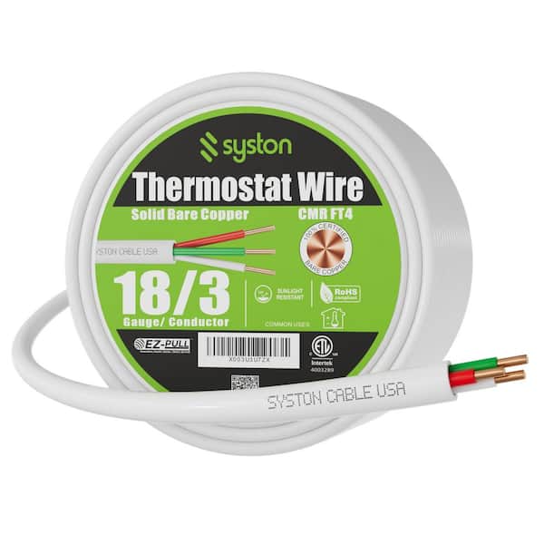 Syston Cable Technology 100 ft. 18/3 White Solid Bare Copper CMR/CL3R Doorbell HAVC Heating Control Thermostat Wire