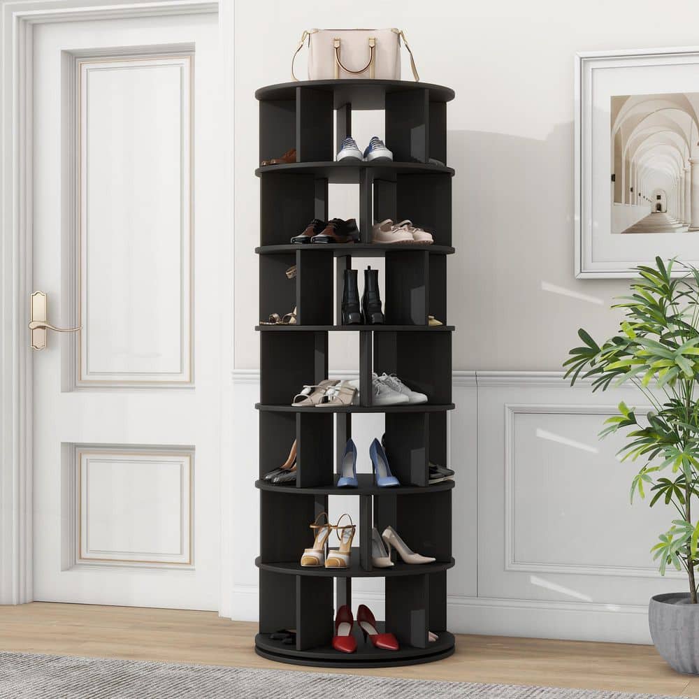 Gideon 64.90 in. H 35-Pair Black Wood Shoe Rack