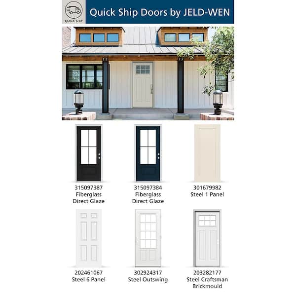 JELD-WEN 30 in. x 80 in. 6 Lite Craftsman Primed Steel Prehung