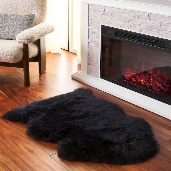 Sheep Skin 2 ft. x 3 ft. Midnight Black Solid Color Accent Rug