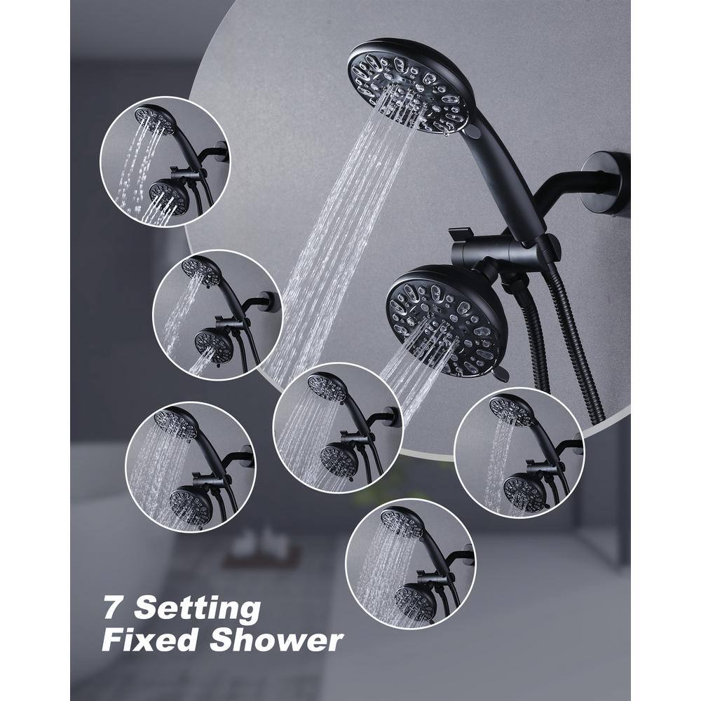 Matte Black Dual 2-In-1 Round 7-Spray Tub and Shower Faucet