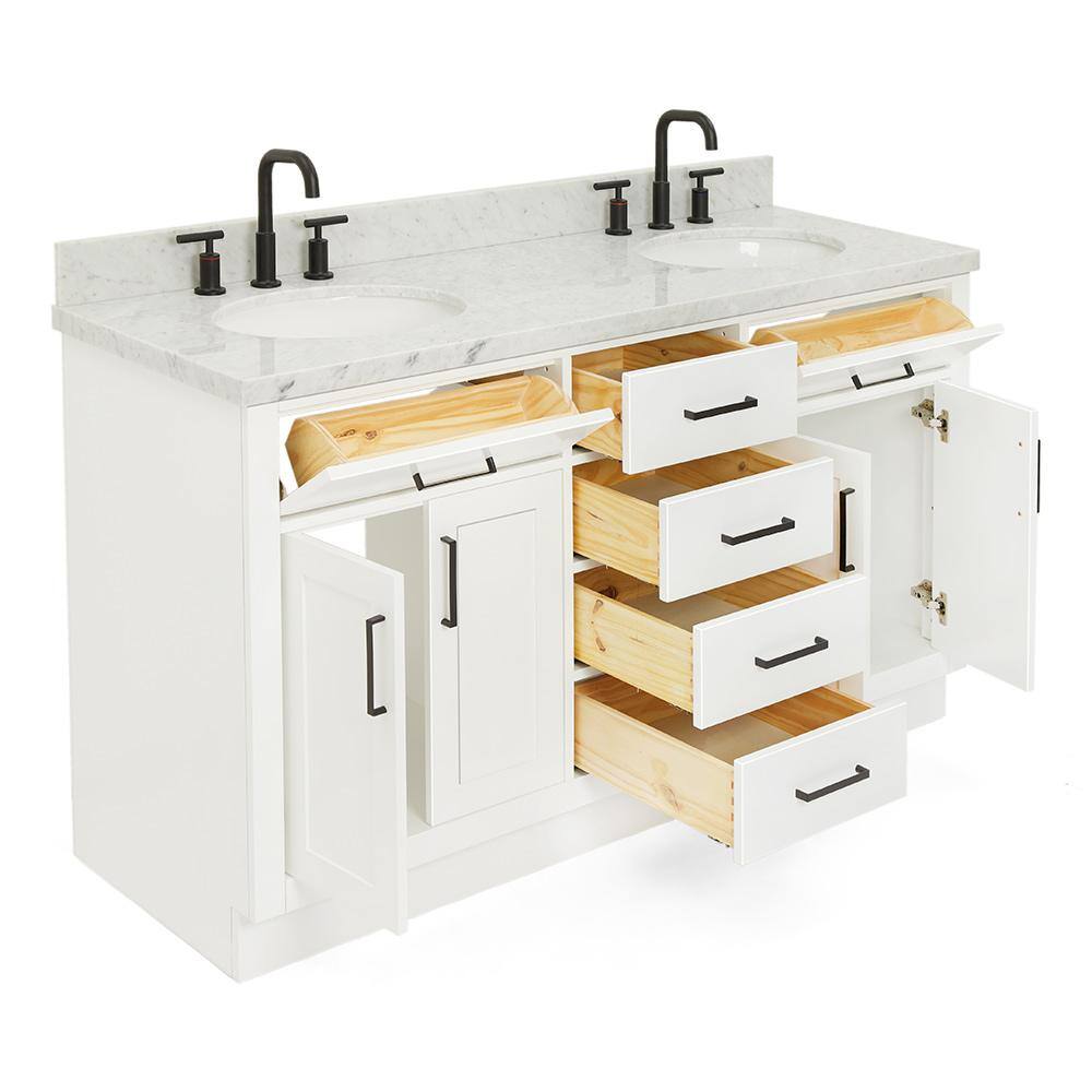 White Marble 61" Freestanding Double Basin Vanity Set