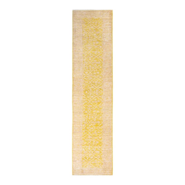 Electric 3 ft. x 12 ft. Yellow Native American Wool Indoor Runner Rug