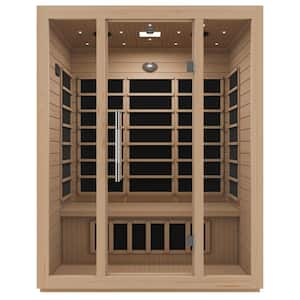 Home Sauna Room 3-Person Hemlock Wooden Indoor Infrared Sauna Spa with Touch Control Panel