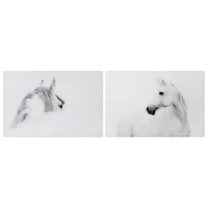 White Horses Unframed Free Floating Tempered Art Glass Wall Art Print 32 in. x 48 in. (Set of 2)