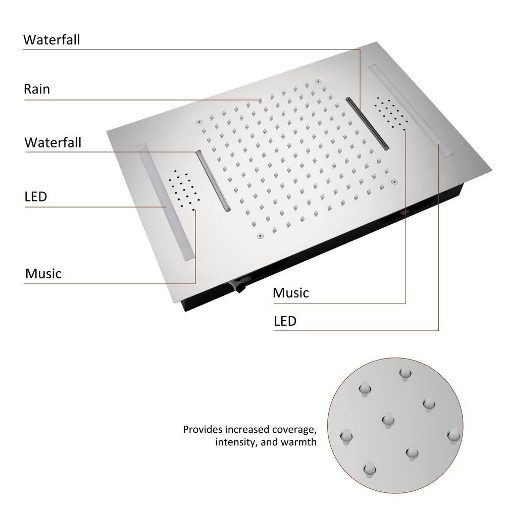 Chrome Ceiling Mounted LED Shower System with Bluetooth Speaker