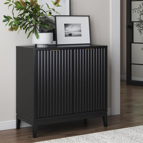 Nathan James Jasper Black Oak Finish MDF 31 in. Sideboard Accent Storage Cabinet with Fluted Doors and Adjustable Shelves