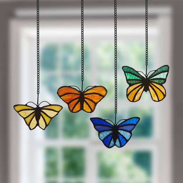 River of Goods Lovely Butterflies Stained Glass Window Panel Set 21260 ...