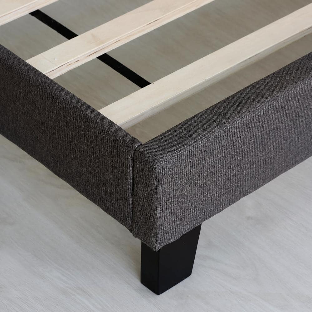Stone Gray Twin Linen Upholstered Tufted Bed Frame